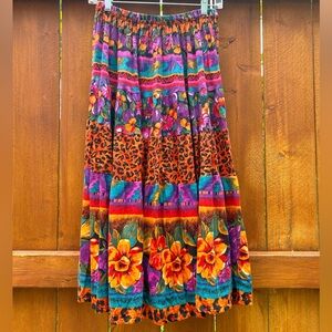 Vintage 90s Carole Little Sport Floral Leopard Skirt